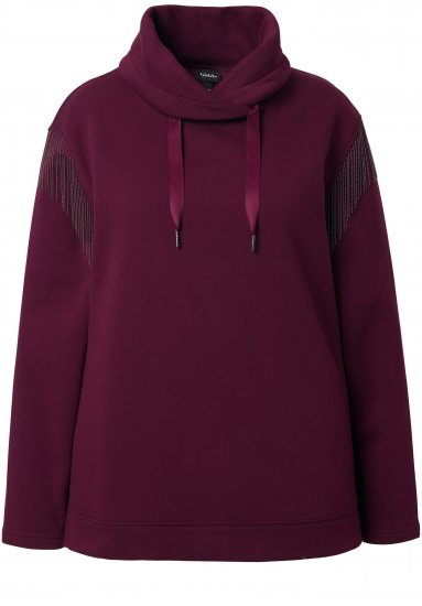 Ulla Popken Chain Fringe Smooth Fleece Sweatshirt Dark Wine Red - Puloveri & dukserice - 