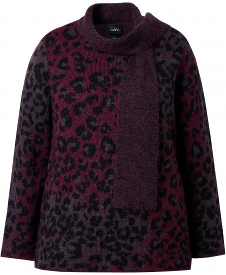 Ulla Popken Leopard Print Scarf Sweater Dark Wine Red - Puloveri & dukserice - 