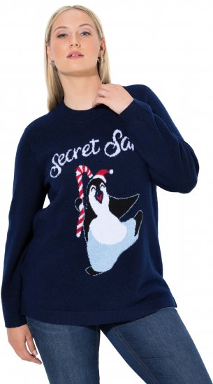 Ulla Popken Christmas Motif Classic Fit Sweater Navy - Puloveri & dukserice - 