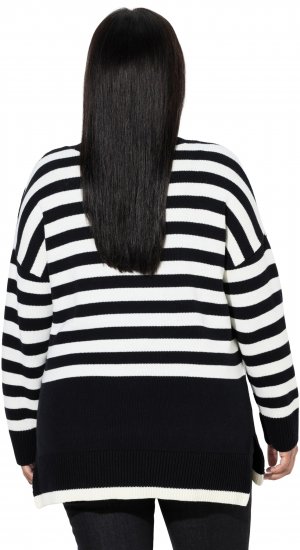 Ulla Popken Striped Stand-Up Collar Sweater Black - Puloveri & dukserice - 