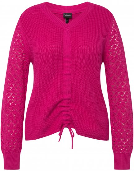 Ulla Popken Shaker Stitch Cropped Gathered Sweater Fuchsia Pink - Puloveri & dukserice - 