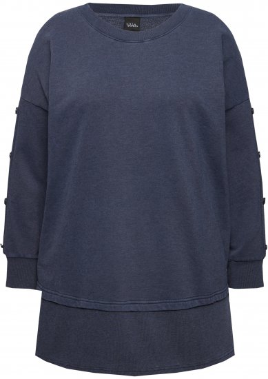 Ulla Popken Layered Look Button Sleeve Sweatshirt Navy - Puloveri & dukserice - 