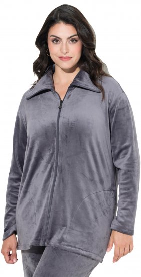 Ulla Popken Velour Loungewear Jacket Dark Grey - Puloveri & dukserice - 