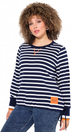 Ulla Popken Striped Drawstring Hem Sweatshirt Navy - Puloveri & dukserice - 
