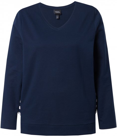 Ulla Popken Stripe Panel Long Sleeve V-Neck Sweatshirt Navy - Puloveri & dukserice - 