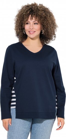 Ulla Popken Stripe Panel Long Sleeve V-Neck Sweatshirt Navy - Puloveri & dukserice - 