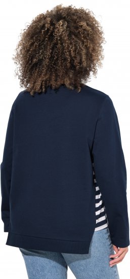 Ulla Popken Stripe Panel Long Sleeve V-Neck Sweatshirt Navy - Puloveri & dukserice - 