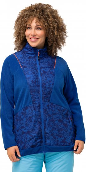 Ulla Popken Patch Print Fleece Jacket Denim Blue - Puloveri & dukserice - 