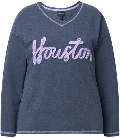 Ulla Popken Houston Textured Lettering Sweatshirt Navy - Puloveri & dukserice - 
