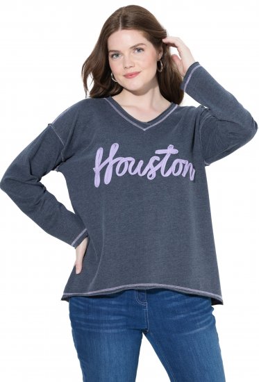 Ulla Popken Houston Textured Lettering Sweatshirt Navy - Puloveri & dukserice - 