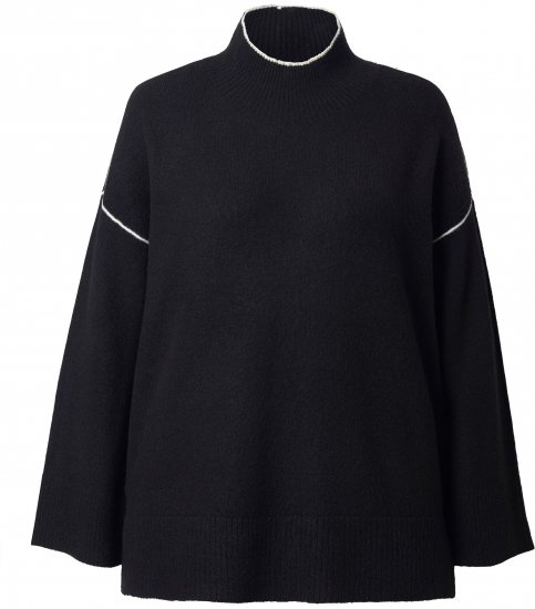 Ulla Popken Decorative Seam Contrast Color Sweater Black - Puloveri & dukserice - 