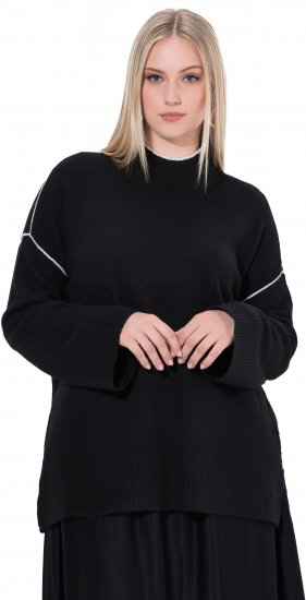 Ulla Popken Decorative Seam Contrast Color Sweater Black - Puloveri & dukserice - 