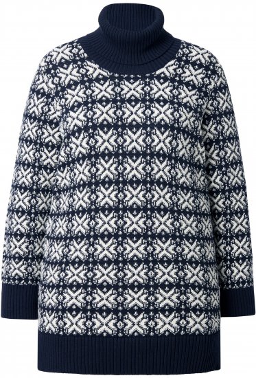 Ulla Popken Eco Cotton Geometric Snowflake Sweater Navy - Puloveri & dukserice - 