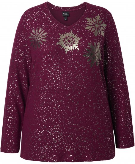 Ulla Popken Metallic Print Extra Soft Christmas Sweatshirt Dark Wine Red - Puloveri & dukserice - 