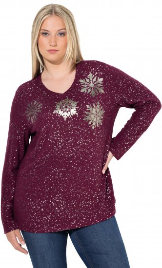 Ulla Popken Metallic Print Extra Soft Christmas Sweatshirt Dark Wine Red - Puloveri & dukserice - 