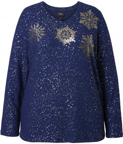 Ulla Popken Metallic Print Extra Soft Christmas Sweatshirt Ink Blue - Puloveri & dukserice - 