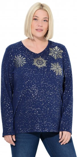 Ulla Popken Metallic Print Extra Soft Christmas Sweatshirt Ink Blue - Puloveri & dukserice - 
