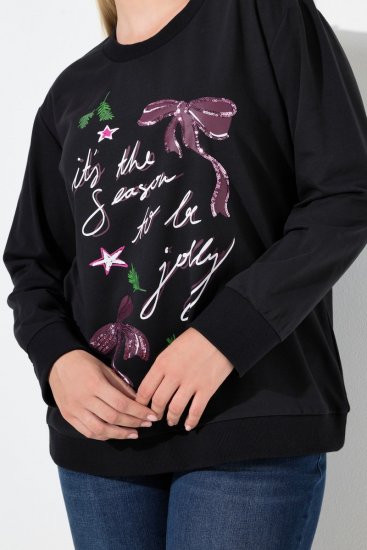 Ulla Popken Sparkling Sequin Bows Christmas Sweatshirt Black - Puloveri & dukserice - Udobne dukserice, hoodice i pletenina