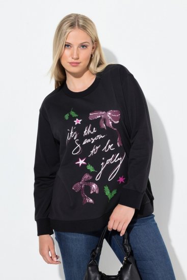 Ulla Popken Sparkling Sequin Bows Christmas Sweatshirt Black - Puloveri & dukserice - Udobne dukserice, hoodice i pletenina