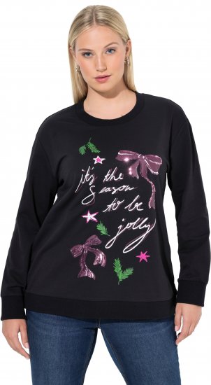 Ulla Popken Sparkling Sequin Bows Christmas Sweatshirt Black - Puloveri & dukserice - 