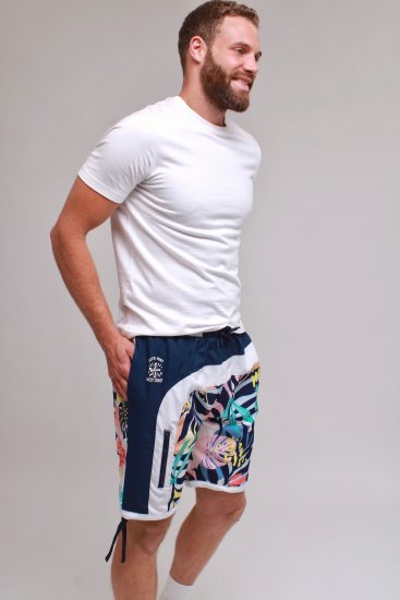 Kam Jeans 3018 Panelled Floral Swimshorts Navy - Kupaće hlače - muške Kupaće hlače veliki brojevi
