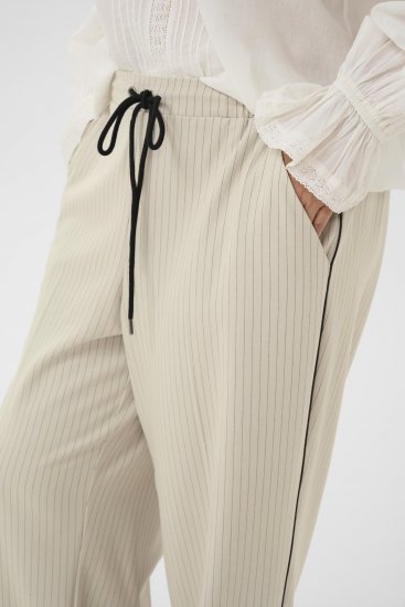 Kaffe Curve Sirana Pants Beige Melange/Black Stripe - Hlače od tkanine - 