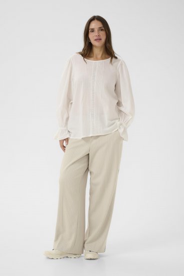 Kaffe Curve Sirana Pants Beige Melange/Black Stripe - Hlače od tkanine - 