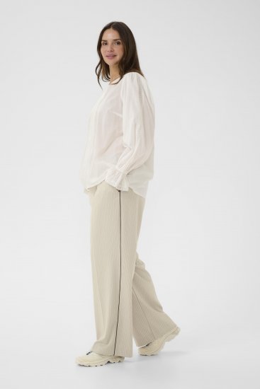 Kaffe Curve Sirana Pants Beige Melange/Black Stripe - Hlače od tkanine - 