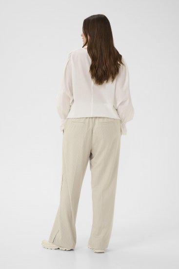Kaffe Curve Sirana Pants Beige Melange/Black Stripe - Hlače od tkanine - 