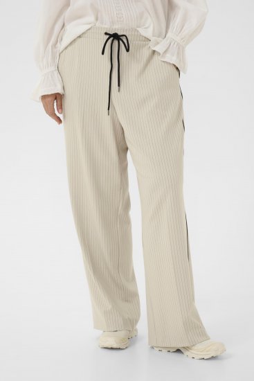 Kaffe Curve Sirana Pants Beige Melange/Black Stripe - Hlače od tkanine - 