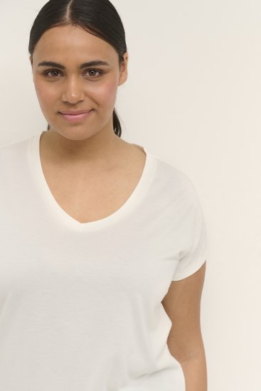 Kaffe Curve Lina V-Neck T-Shirt White - Majice - 