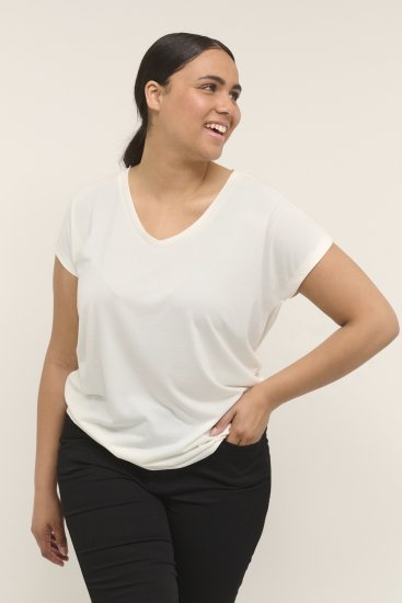 Kaffe Curve Lina V-Neck T-Shirt White - Majice - 