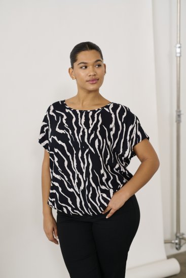 Kaffe Curve Sonna Stanley Top Crna/Antique Zebra uzorak - Majice - 