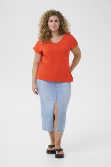 Kaffe Curve Jena V-Neck T-Shirt Grenadine Red - Majice - 