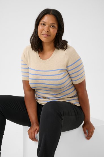 Kaffe Curve Lizzy Prugasti pulover Bež/Plava - Tiskana majica za žene - 