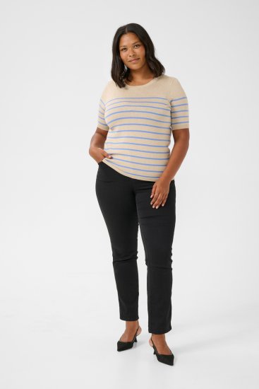 Kaffe Curve Lizzy Prugasti pulover Bež/Plava - Tiskana majica za žene - 