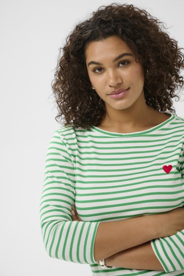 Kaffe Curve Lia Boatneck 3/4 T-Shirt Chalk/Bright Green - Majice i topovi - 