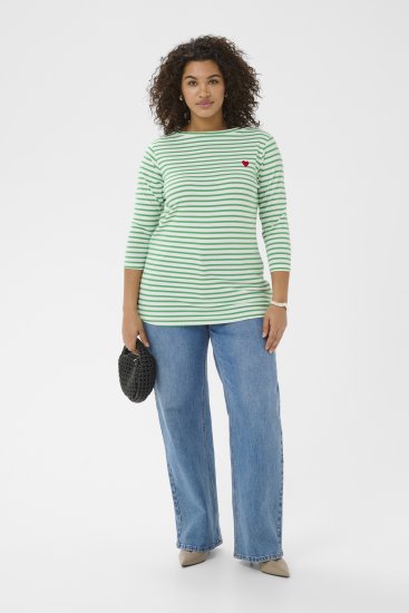 Kaffe Curve Lia Boatneck 3/4 T-Shirt Chalk/Bright Green - Majice i topovi - 
