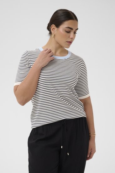 Kaffe Curve Lizzy Knit T-Shirt Chalk/Midnight Fine Stripe - Majice - 