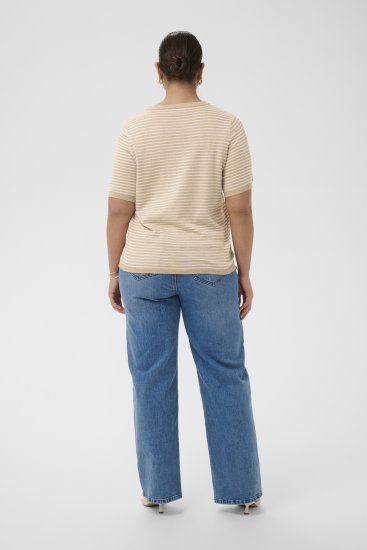 Kaffe Curve Lizzy Knit T-Shirt Feather Melange/Chalk Fine Stripe - Majice - 