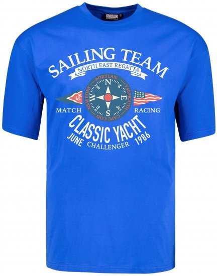 Adamo Motivshirt Sailing Comfort Fit Royal Blue - Majice Kratkih Rukava - Muške Majice Kratkih Rukava Veliki Brojevi 