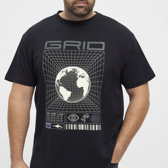 North Latitude 53333 Grid Printed T-Shirt Black - Majice Kratkih Rukava - Muške Majice Kratkih Rukava Veliki Brojevi 