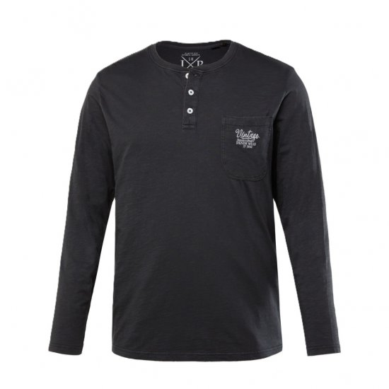 JP1880 T-Shirt Henley Long Sleeve Black TALL - MUŠKA ODJEĆA MT-6XLT - Odjeća za Visoke Muškarce