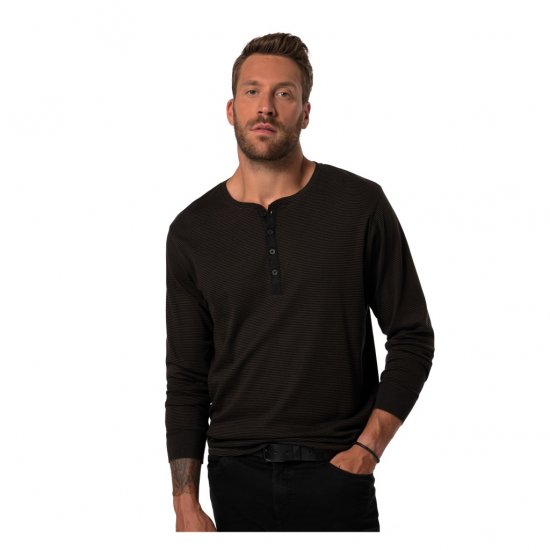 JP1880 T-Shirt Henley Long Sleeve Striped Brown TALL - MUŠKA ODJEĆA MT-6XLT - Odjeća za Visoke Muškarce