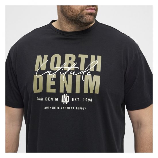 North Latitude Denim Printed Logo T-Shirt Black - Majice Kratkih Rukava - Muške Majice Kratkih Rukava Veliki Brojevi 