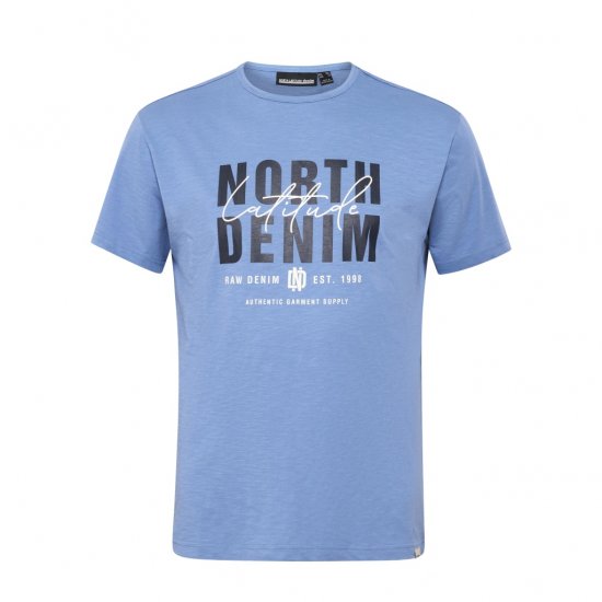 North Latitude Denim Printed Logo T-Shirt Dusty Blue - Majice Kratkih Rukava - Muške Majice Kratkih Rukava Veliki Brojevi 