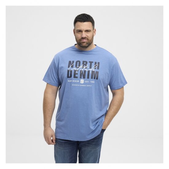 North Latitude Denim Printed Logo T-Shirt Dusty Blue - Majice Kratkih Rukava - Muške Majice Kratkih Rukava Veliki Brojevi 