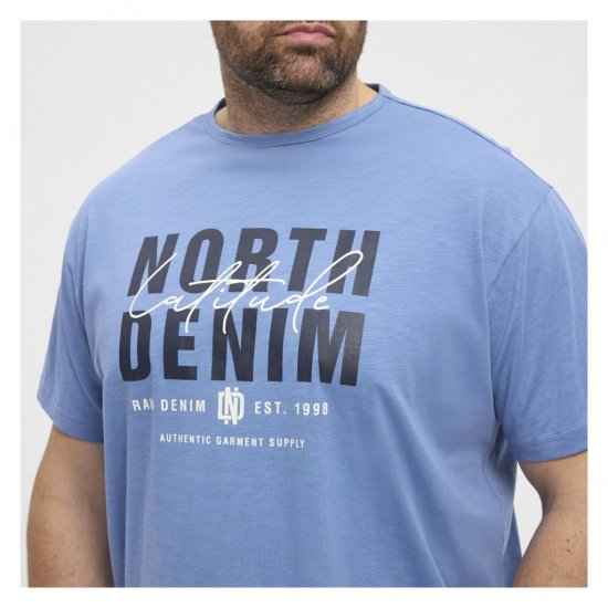 North Latitude Denim Printed Logo T-Shirt Dusty Blue - Majice Kratkih Rukava - Muške Majice Kratkih Rukava Veliki Brojevi 