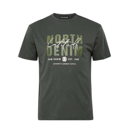 North Latitude Denim Printed Logo T-Shirt Dark Dust Green - Majice Kratkih Rukava - Muške Majice Kratkih Rukava Veliki Brojevi 