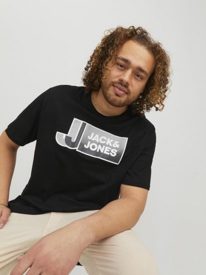 Jack & Jones Logan T-Shirt Black - Majice Kratkih Rukava - Muške Majice Kratkih Rukava Veliki Brojevi 